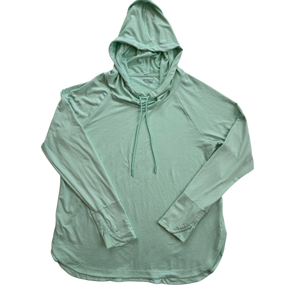 Athleta Uptempo Hoodie Sweatshirt Women XL Green Excellent Thumbhole Raglan Hem - Picture 5 of 9